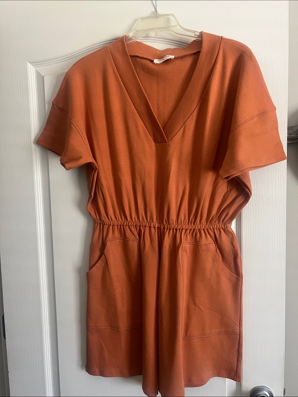 Rust Orange V-Neck Short Sleeve Romper